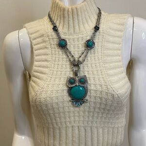Vintage Turquoise Owl Pendant Necklace